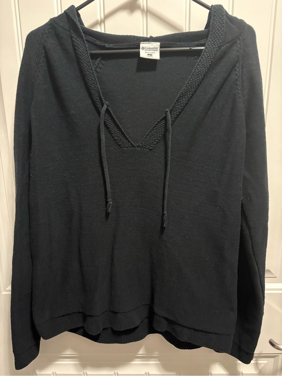 Columbia Sweaters - Columbia Women’s L Black Cotton Hooded Lace Up Sweater Pullover